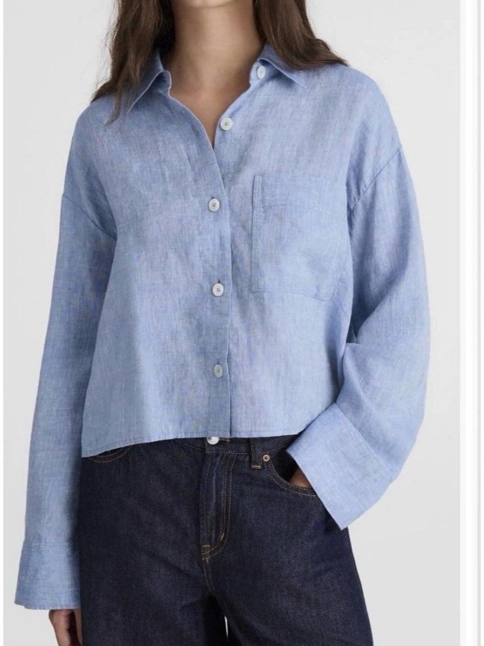 Madewell Alice curved Yoke Light Blue Linen Button-Front Shirt